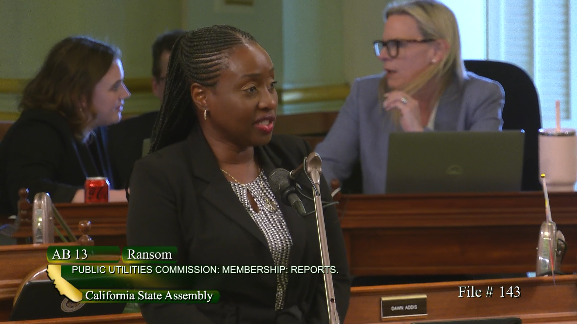 Assemblymember Rhodesia Ransom presenting AB 13 on the Assembly Floor.