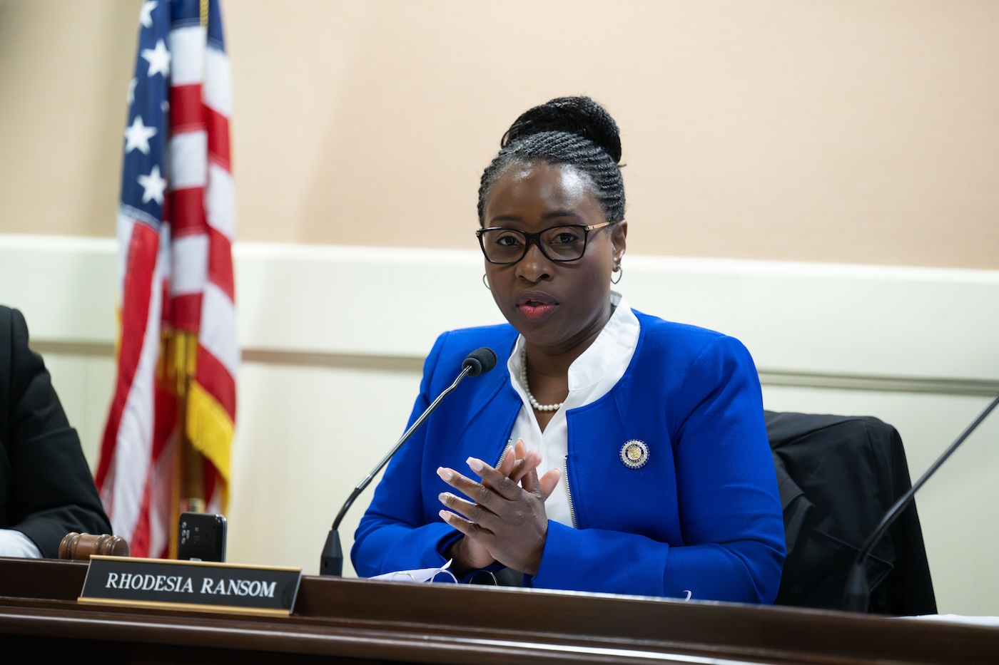 Assemblymember Rhodesia Ransom during the Emergency Management hearing committee hearing.