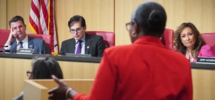 Photo 1] Assemblymember Rhodesia Ransom delivers floor remarks to the State Senate Committee.