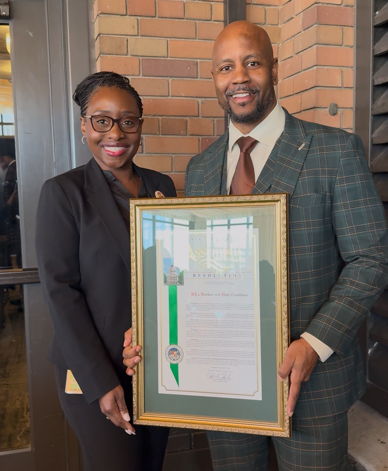 Assemblymember Ransom and Joseph Cannon, owner of KJ's Barbershop