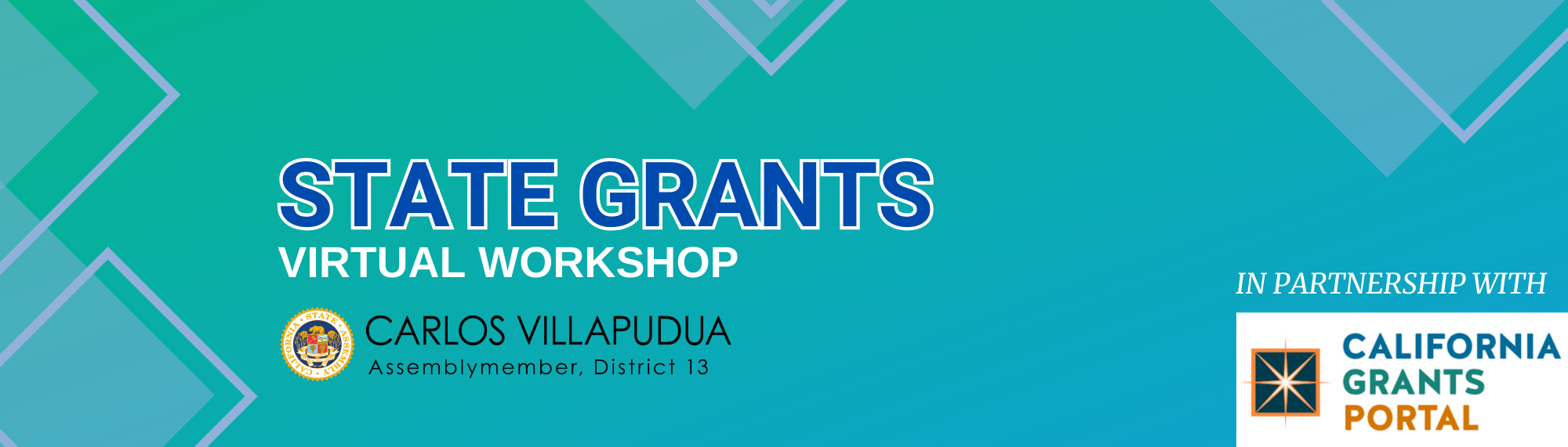 Blue/Green banner image titled "State Grants Virtual Workshop"