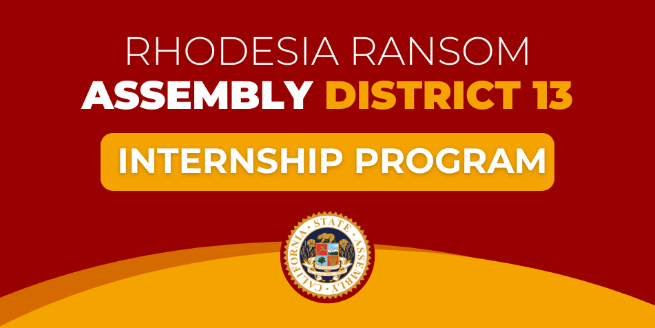 Rhodesia Ransom Assembly District 13 Internship Program red background with gold elements