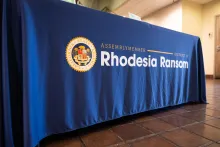Table drape with Assemblymember Rhodesia Ransom’s name and logo at District 13 Open House in Stockton, CA 