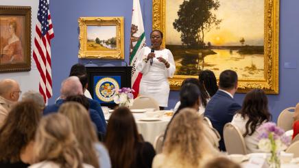 Assemblymember Rhodesia Ransom addressing event attendees