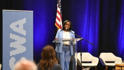 Assemblymember Rhodesia Ransom addressing attendees as a guest speaker at the California Water Association Symposium, The Price of a Drop.