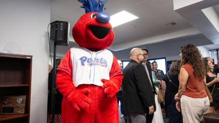 Splash, the Stockton Ports Baseball Club Mascot, at Assemblymember Rhodesia Ransom’s District 13 Open House in Stockton, California