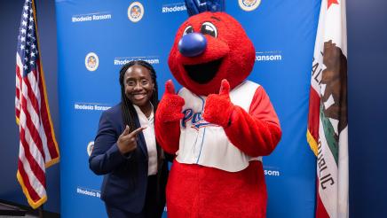 Splash, the Stockton Ports Baseball Club Mascot, at Assemblymember Rhodesia Ransom’s District 13 Open House in Stockton, California