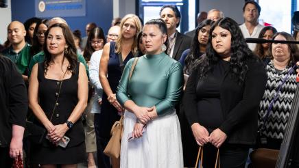 Constituents listening to Assemblymember Rhodesia Ransom give opening remarks at District 13 Open House in Stockton, California