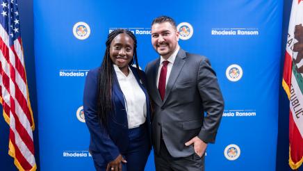 Assemblymember Rhodesia Ransom with Tracy Mayor during ribbon cutting ceremony at District 13 Open House in District 13.