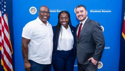 Assemblymember Rhodesia Ransom and Tracy Mayor standing together during District 13 Open House celebration