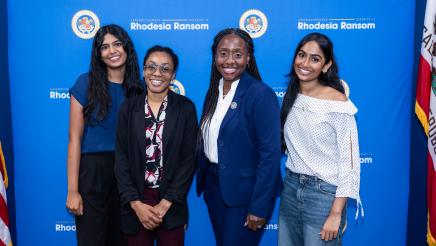 Assemblymember Rhodesia Ransom with district office interns at District 13 Open House in Stockton, California