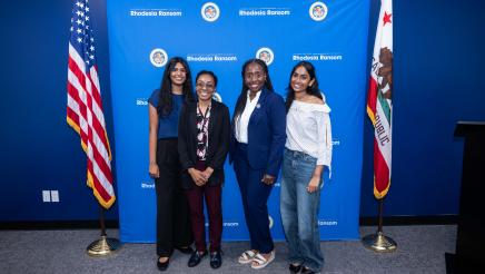 Assemblymember Rhodesia Ransom with district office interns at District 13 Open House in Stockton, California