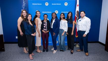 Assemblymember Rhodesia Ransom with district office interns and staff at District 13 Open House in Stockton, California