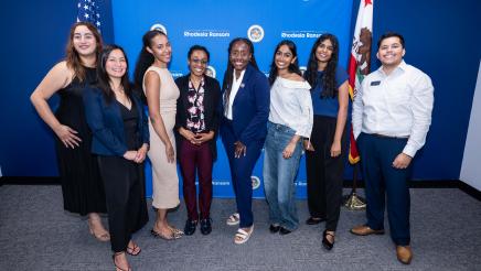 Assemblymember Rhodesia Ransom with district office interns and staff at District 13 Open House in Stockton, California